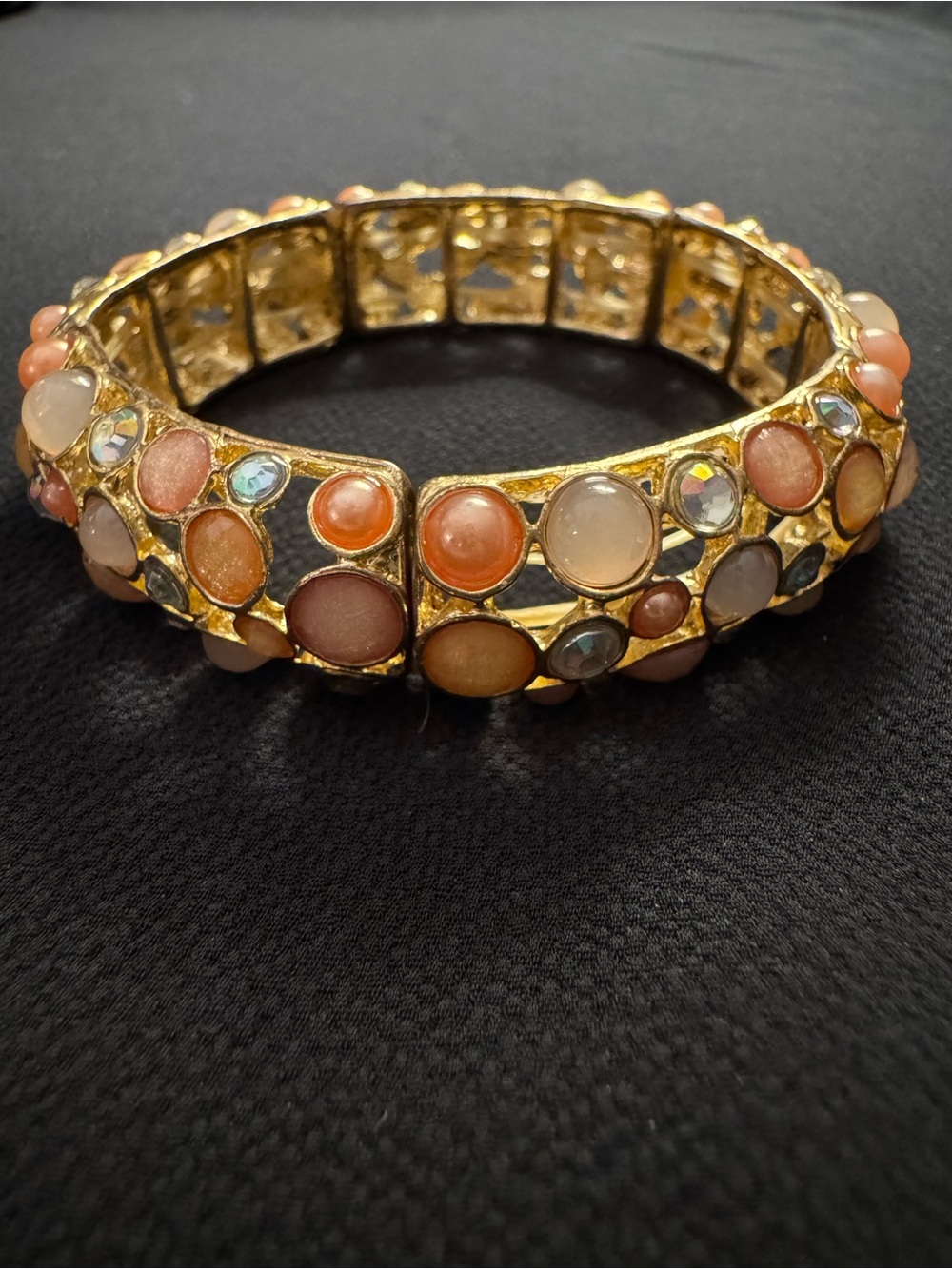 Gold Tone Pastel Cabochon Stretch Bracelet